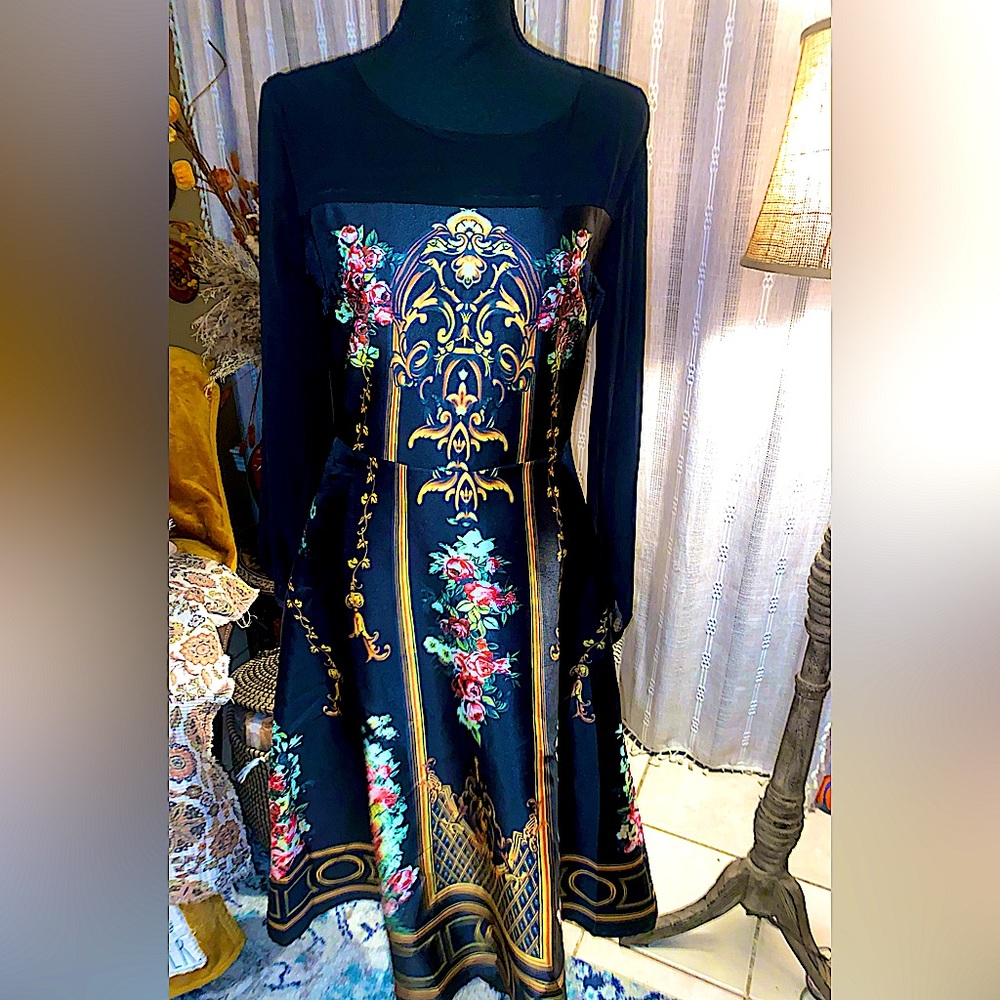 Cian Mo Ge Elegant Black Floral Dress